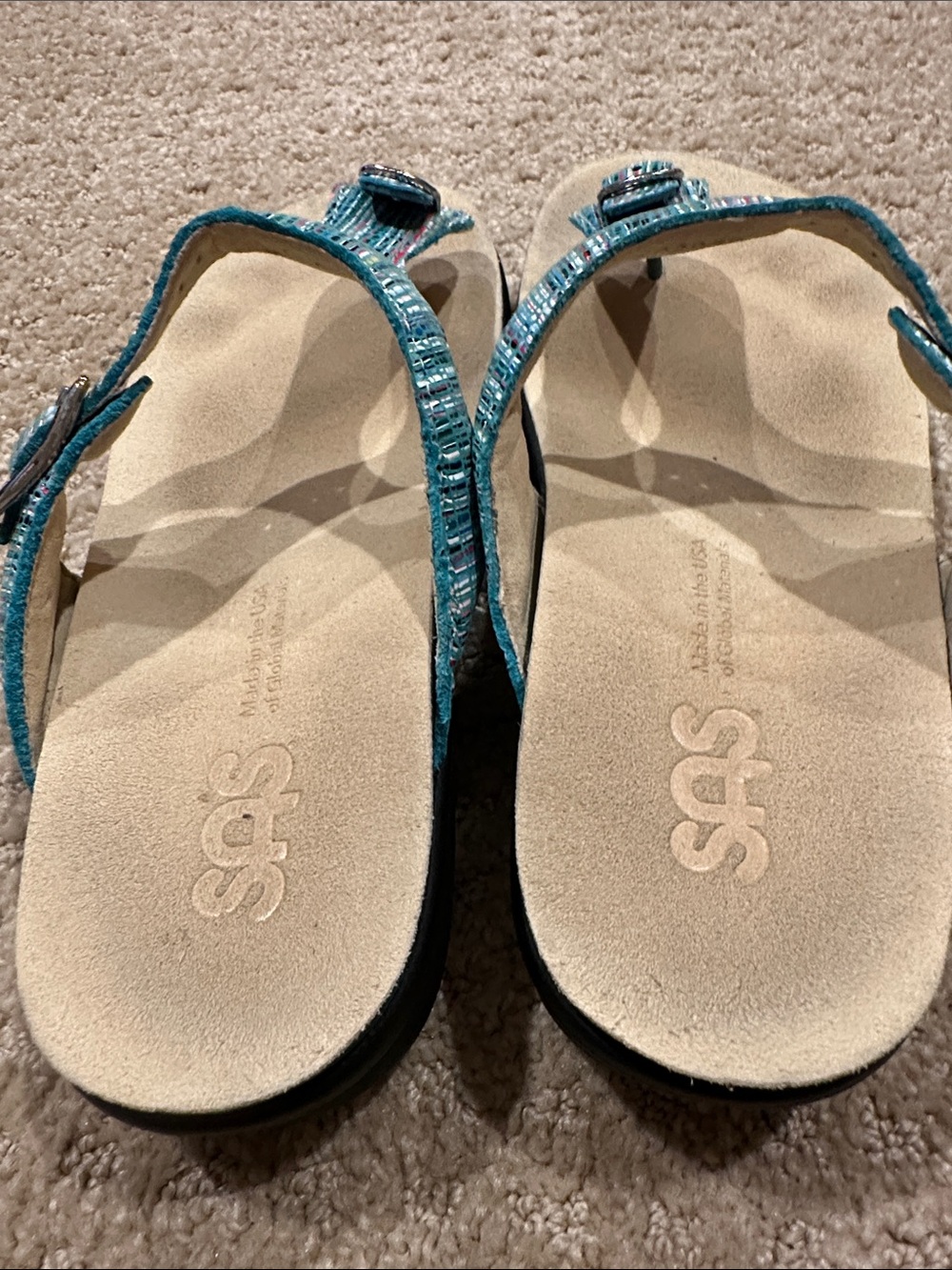 SAS Teal Multicolor Woven T‑Strap Sandals - Picture 4 of 8